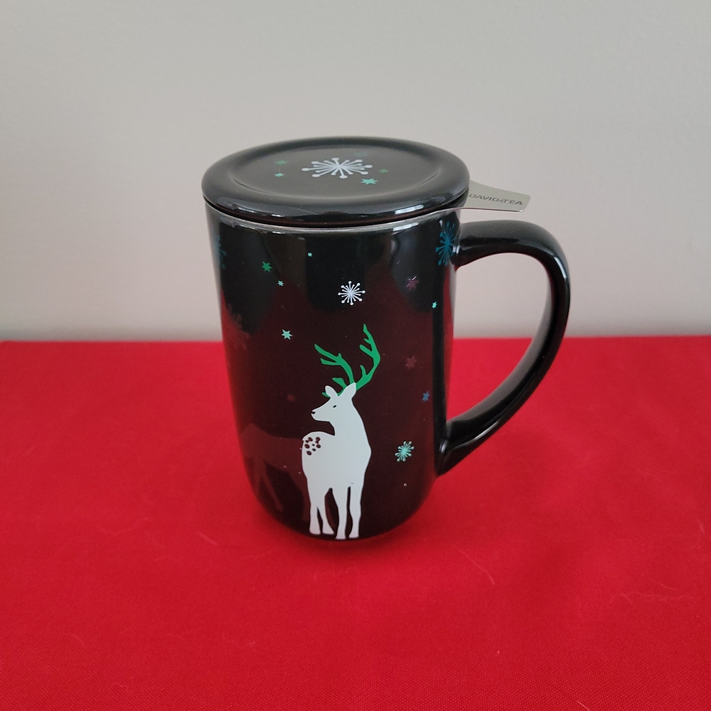 Davids Tea Heat Changing Reindeer Mug with Tea Steeper And Lid